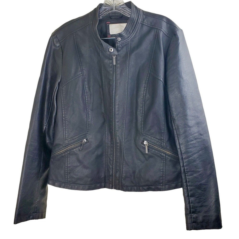 Xhilaration Women’s Black Faux Leather Motto Jacket Pockets Lined XL